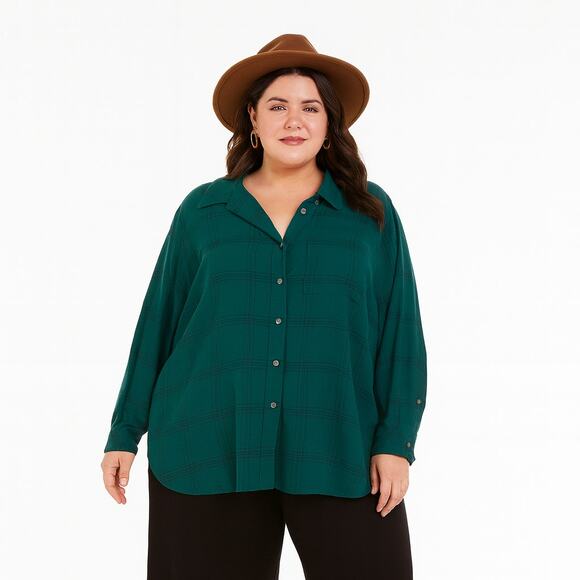 A517-A • Green Plaid Button-Front Flannel Shirt - Picture 1 of 4